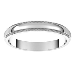 14K White 3 mm Milgrain Half Round Edge Band Size 6.5 - BN & CO JEWELRY