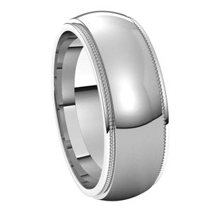 10K White 7 mm Milgrain Half Round Edge Band - BN & CO JEWELRY