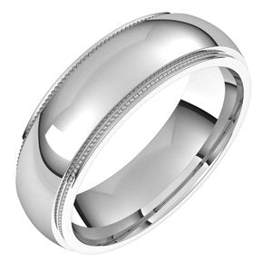 14K White 6 mm Milgrain Half Round Edge Band Size 10 - BN & CO JEWELRY