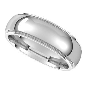 14K White 6 mm Milgrain Half Round Edge Band Size 10 - BN & CO JEWELRY