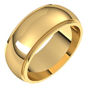 14K Yellow 8 mm Milgrain Half Round Edge Band Size 10 - BN & CO JEWELRY