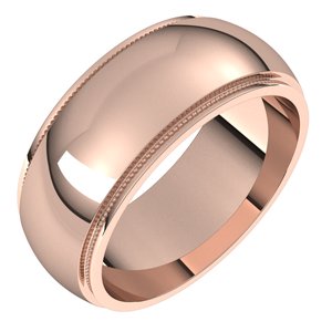 14K Rose 8 mm Milgrain Half Round Edge Band Size 10 - BN & CO JEWELRY