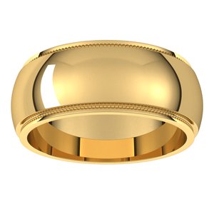 14K Yellow 8 mm Milgrain Half Round Edge Band Size 10 - BN & CO JEWELRY