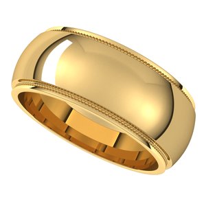 14K Yellow 8 mm Milgrain Half Round Edge Band Size 10 - BN & CO JEWELRY