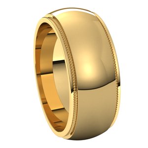 14K Yellow 8 mm Milgrain Half Round Edge Band Size 10 - BN & CO JEWELRY