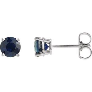 14K White 5 mm Lab-Grown Blue Sapphire Stud Earrings with Friction Post - BN & CO JEWELRY