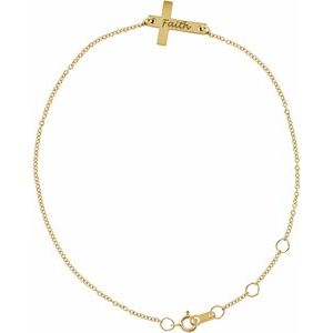14K Yellow Engravable Cross 6 1/2-7 1/2" Bracelet - BN & CO JEWELRY