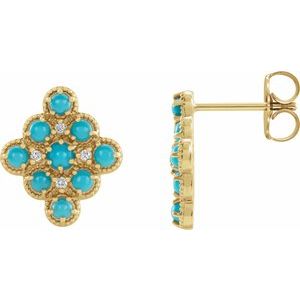 14K Yellow Natural Turquoise & .03 CTW Natural Diamond Geometric Earrings - BN & CO JEWELRY