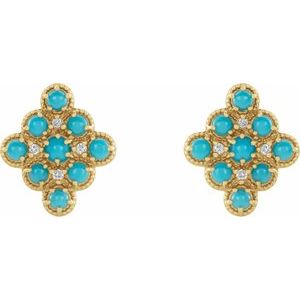 14K Yellow Natural Turquoise & .03 CTW Natural Diamond Geometric Earrings - BN & CO JEWELRY