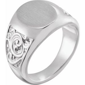 Sterling Silver 14x12 mm Scroll Signet Ring - BN & CO JEWELRY