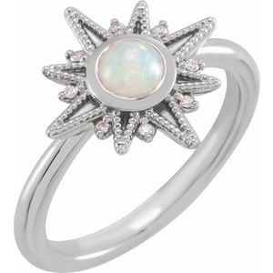 14K White Natural White Ethiopian Opal & .03 CTW Natural Diamond Ring - BN & CO JEWELRY