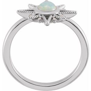 14K White Natural White Ethiopian Opal & .03 CTW Natural Diamond Ring - BN & CO JEWELRY