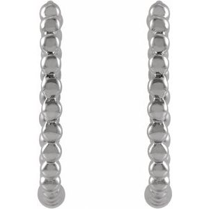 14K White 15 mm Beaded Huggie Earrings - BN & CO JEWELRY