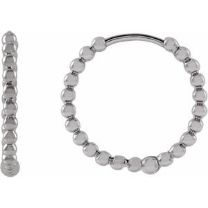 14K White 15 mm Beaded Huggie Earrings - BN & CO JEWELRY