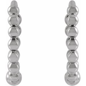 14K White 11 mm Beaded Huggie Earrings - BN & CO JEWELRY