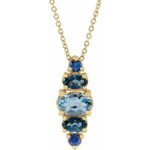 14K Yellow Natural Blue Multi-Gemstone Bar 16-18" Necklace - BN & CO JEWELRY