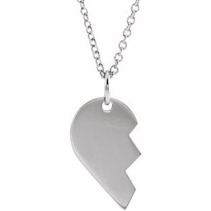 Sterling Silver 17x10 mm Right Broken Heart 16-18" Necklace - BN & CO JEWELRY