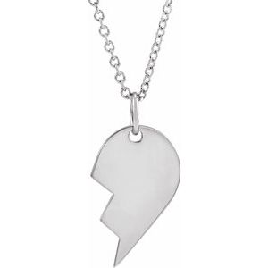 Sterling Silver 17x10 mm Left Broken Heart 16-18" Necklace - BN & CO JEWELRY