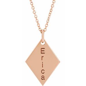 14K Rose Engravable Diamond-Shaped 16-18" Necklace - BN & CO JEWELRY