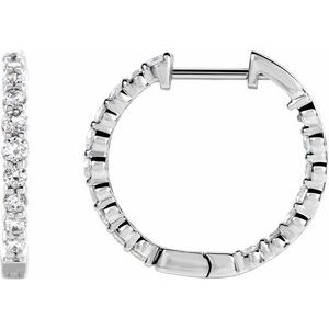 14K White 1 CTW Lab-Grown Diamond Inside-Outside Hinged 19.3 mm Hoop Earrings - BN & CO JEWELRY