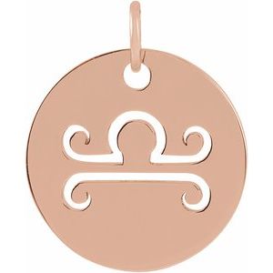 14K Rose 16.5 mm Libra Zodiac Disc Pendant - BN & CO JEWELRY