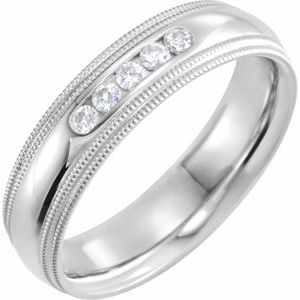 14K White 1/5 CTW Natural Diamond Half Round Comfort-Fit Milgrain Band Size 8.5 - BN & CO JEWELRY