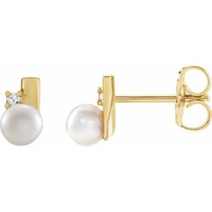 14K Yellow Cultured Akoya Pearl & .03 CTW Natural Diamond Geometric Earrings - BN & CO JEWELRY