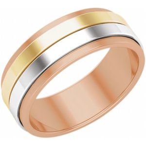 14K White/Rose/Yellow 8 mm Flat Edge Band Size 10 - BN & CO JEWELRY