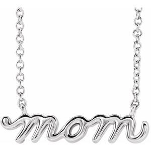 Sterling Silver Petite Mom Script 16" Necklace - BN & CO JEWELRY