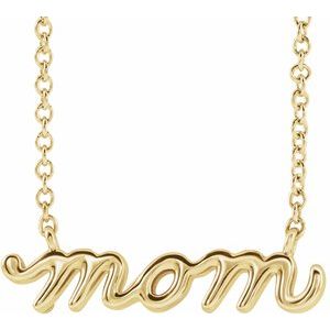 14K Yellow Petite Mom Script 18" Necklace - BN & CO JEWELRY