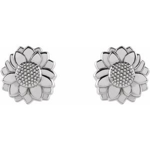 14K White Tiny Sunflower Earrings - BN & CO JEWELRY