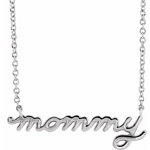 Sterling Silver Petite Mommy Script 16" Necklace - BN & CO JEWELRY