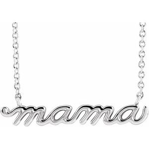 14K White Petite Mama Script 18" Necklace - BN & CO JEWELRY