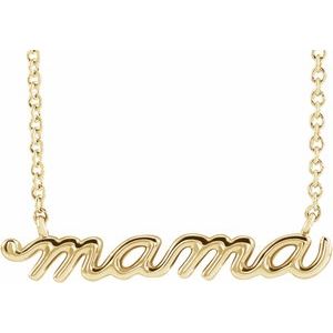 14K Yellow Petite Mama Script 16" Necklace - BN & CO JEWELRY