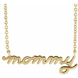14K Yellow Petite Mommy Script 18" Necklace - BN & CO JEWELRY