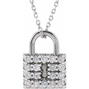 14K White 1/2 CTW Natural Diamond Lock 16-18" Necklace - BN & CO JEWELRY