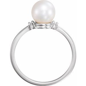 Sterling Silver Cultured White Freshwater Pearl & .025 CTW Natural Diamond Ring - BN & CO JEWELRY
