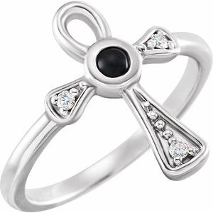 14K White Natural Black Onyx & .05 CTW Natural Diamond Ankh Cross Ring - BN & CO JEWELRY