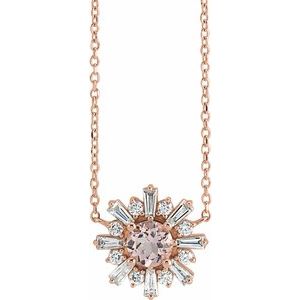 14K Rose Natural Pink Morganite & 3/8 CTW Natural Diamond Starburst 18" Necklace - BN & CO JEWELRY