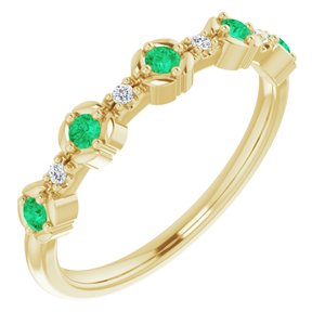 14K Yellow Natural Emerald & .03 CTW Natural Diamond Stackable Ring - BN & CO JEWELRY