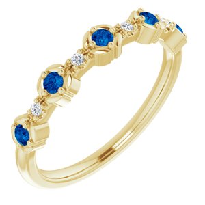 14K Yellow Natural Blue Sapphire & .03 CTW Natural Diamond Stackable Ring - BN & CO JEWELRY
