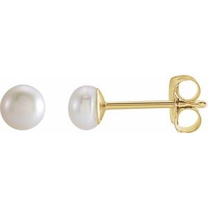 14K Yellow 3 mm Cultured White Freshwater Pearl Earring - BN & CO JEWELRY