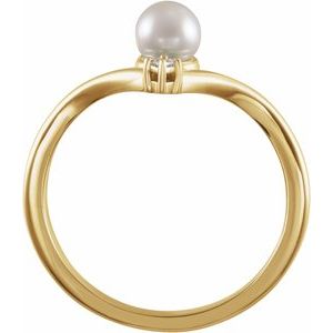 14K Yellow Cultured White Akoya Pearl & .025 CTW Natural Diamond Ring - BN & CO JEWELRY