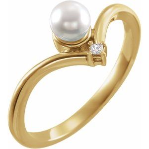 14K Yellow Cultured White Akoya Pearl & .025 CTW Natural Diamond Ring - BN & CO JEWELRY