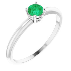 14K White 4 mm Natural Emerald Ring - BN & CO JEWELRY