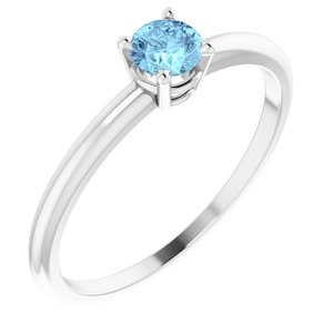 14K White 4 mm Natural Aquamarine Ring - BN & CO JEWELRY