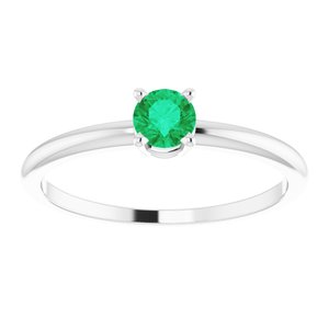 14K White 4 mm Natural Emerald Ring - BN & CO JEWELRY