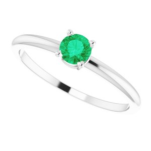 14K White 4 mm Natural Emerald Ring - BN & CO JEWELRY