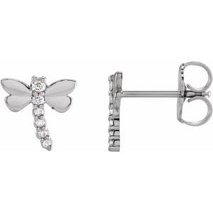 14K White .08 CTW Natural Diamond Dragonfly Earrings - BN & CO JEWELRY