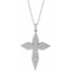Sterling Silver .08 CTW Natural Diamond Cross 16-18" Necklace - BN & CO JEWELRY